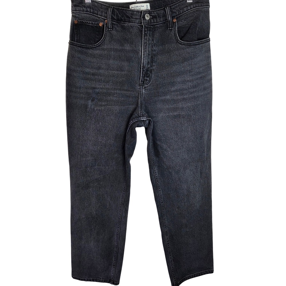 Abercrombie 90s Straight Leg Ultra High Rise Jeans Black Denim 10 short
